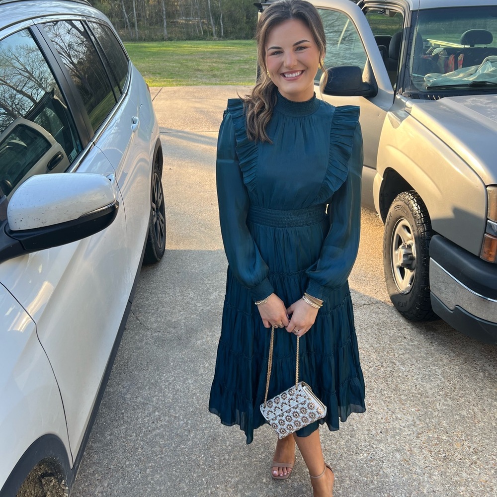 Fab’rik Silk Teal Midi Cocktail Dress